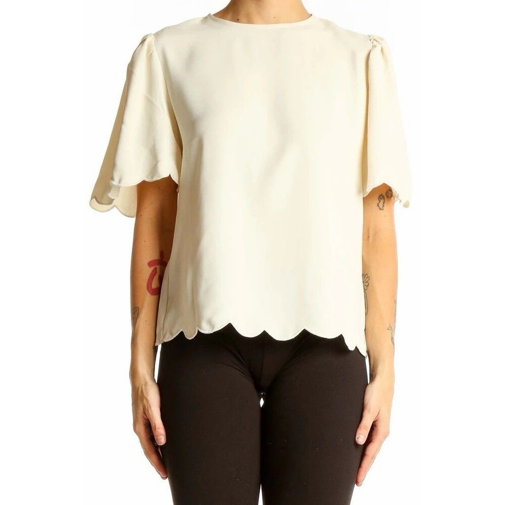 Express Women’s scalloped Edge Blouse blouse cream color